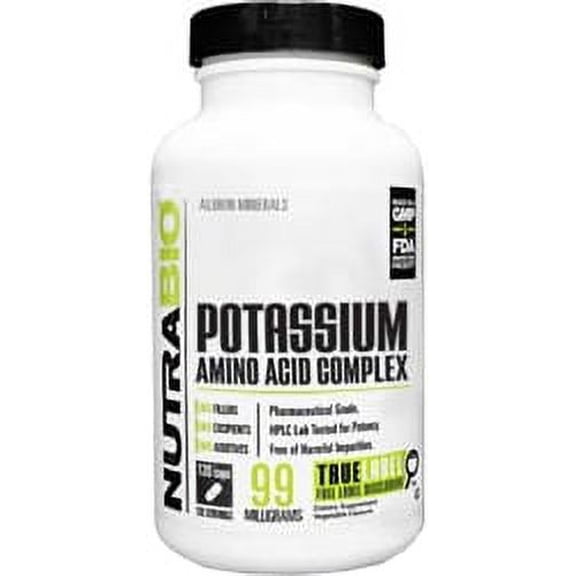 NutraBio Kosher Potassium Amino Acid Complex 99 Mg - 120 Vegetable Capsules