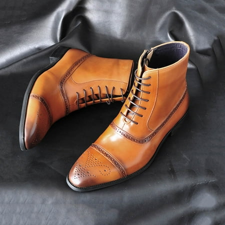 

Cathalem Mens Leather Basketball Shoes Mens Shoes Classic Business Leather Shoes Fashion Casual High Leather Shoes Men High Top Yellow 12.5