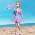 thumbnail image 7 of ZHOGXU Kids Girls 3 Piece Swimwear Long Sleeved Cartoon Print Ruffles Top And Shorts Comfortable Beachwear With Swim Cap For Pool Beach,Purple,8-9 Years, 7 of 7