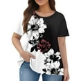 thumbnail image 5 of TQWQT Plus Size Tops for Women Dressy Summer Flowy Shirts Crew Neck Short Sleeve Floral Graphic T-Shirt 4x-5x Casual Tunics Blouses Black 2XL, 5 of 5
