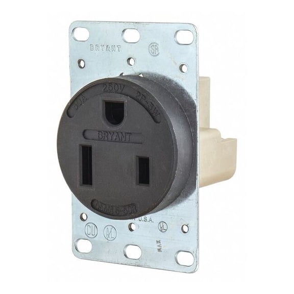 Bryant Receptacle,Black,50A,3.0 HP,2 Poles 9650FR