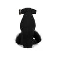 thumbnail image 2 of BLISSFUL STEP Women's Faux Fur Ankle Strap Block Heel Open Toe Sandals Black 9, 2 of 8