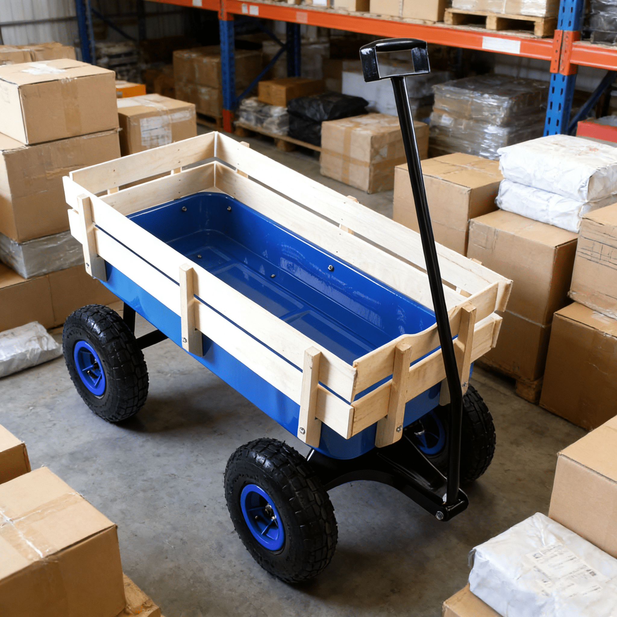 Outdoor Wagon All Terrain Pulling Wood Railing Air Tires Garden Cart