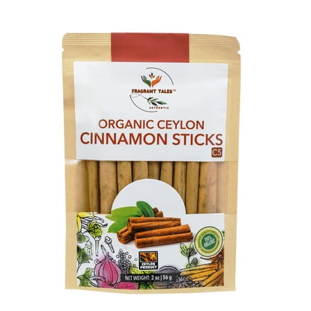 Fragrant Tale Organic Ceylon Cinnamon Sticks - 2 oz (56g), USDA Certified, Non-GMO, Gluten-Free, Pure New Sri Lankan Cinnamon