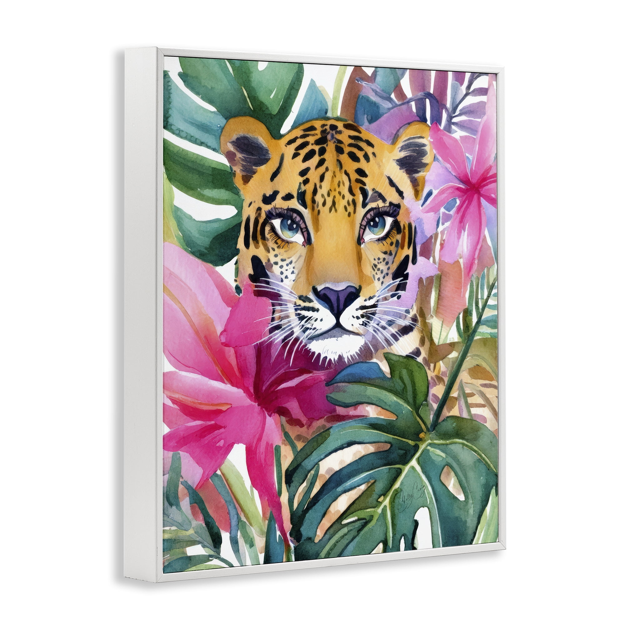 Stupell Industries Tropical Tiger Peeking White Framed Giclee Art, design by Shelly Craig