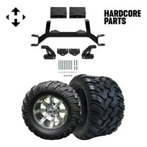Hardcore Parts 4" Drop Axle Lift Kit for EZGO TXT/PDS (1994.5-2001.5) Gas Golf Cart with 12" Machined/Gunmetal 'Tempest' Wheels and 22"x11"-12"  DOT rated Mud-Terrain/All-Terrain tires