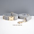 thumbnail image 1 of Light Grey Corduroy Dog Collar And Leash With Custom Engraved Nameplate, 1 of 17