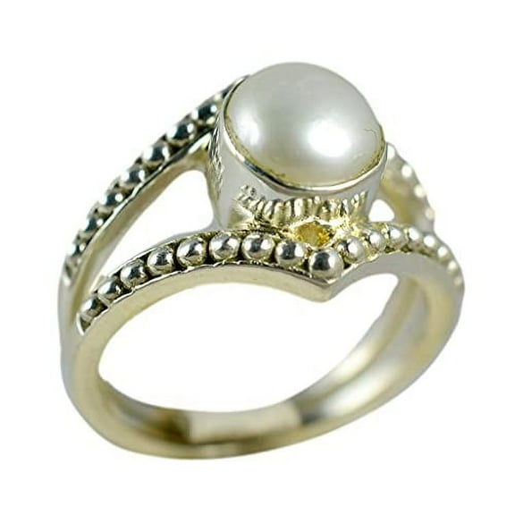 Navya Craft Freshwater Pearl 925 Sterling Silver Handmade Statement Women Ring, Pearl Jewelry Size 13.0