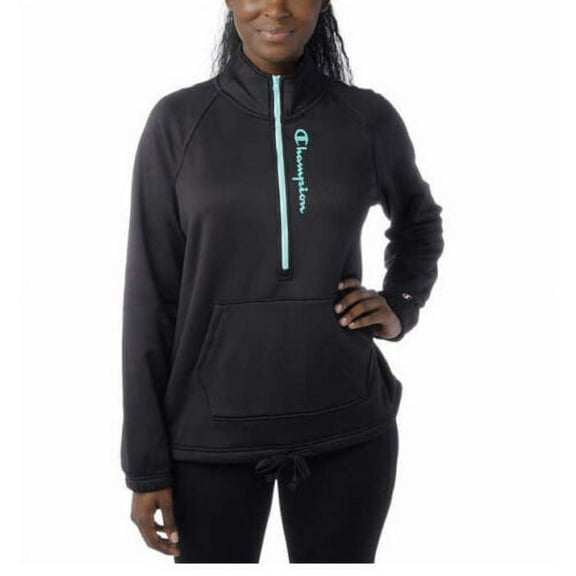 Champion Ladies' Quarter Zip Fleece Jacket, Black Medium