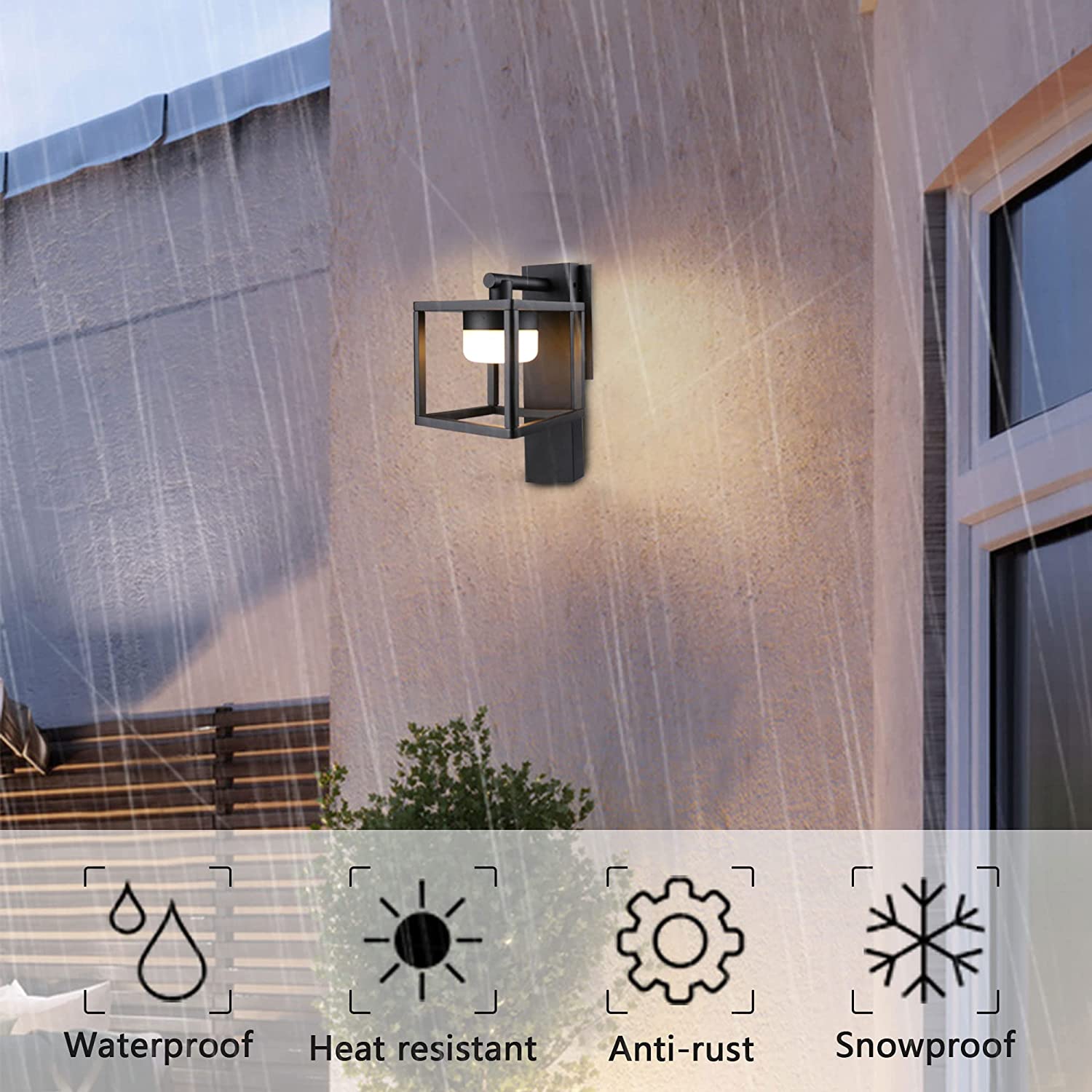 Lustrlach Outdoor Wall Light Fixture Black Exterior Porch Light with GX53 LED Bulb Square Wall Mount Sconce for House Garage Patio,650lm 120V 6.5W