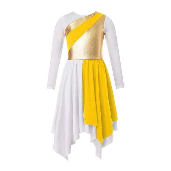 Kids Girls Ballet Praise Dance Dress Long Sleeve Modern Lyrical Dresses Church Worship