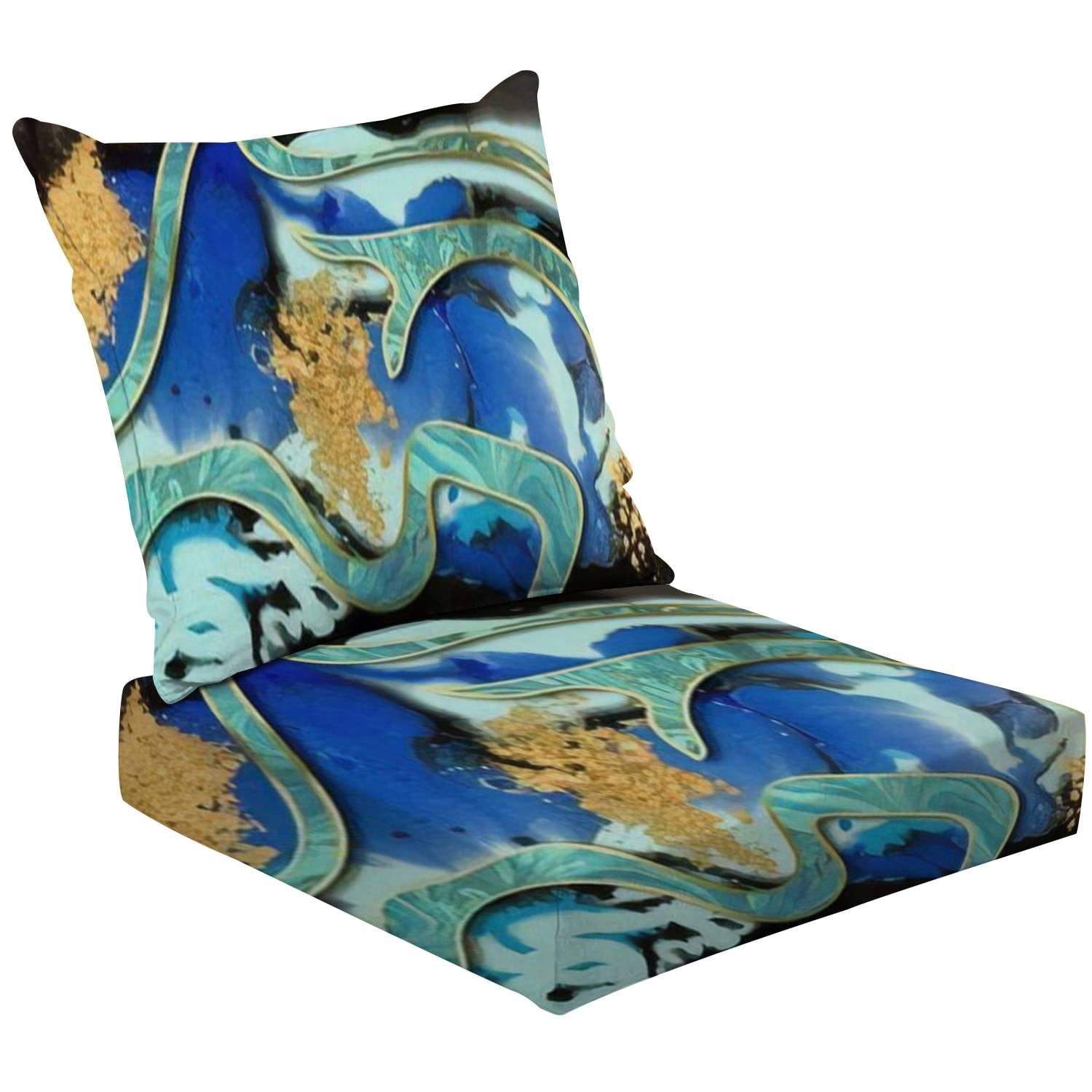 2Piece Deep Seating Cushion Set Marble abstract acrylic Blue marbling