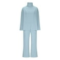 thumbnail image 5 of YUGYXL Women's 2 Piece Outfits Long Sleeve Turtleneck Knit Pullover Sweater and Wide Leg Pants Sweatsuit Tracksuit Sets Light Blue XL, 5 of 8