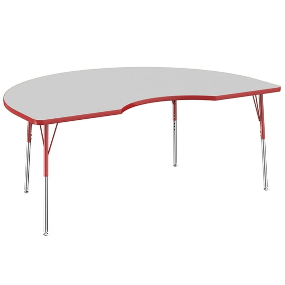 48in x 72in Kidney Everyday T-Mold Adjustable Activity Table Grey/Red - Standard Swivel with Seven 12in Stack Chairs Red - Swivel Glide