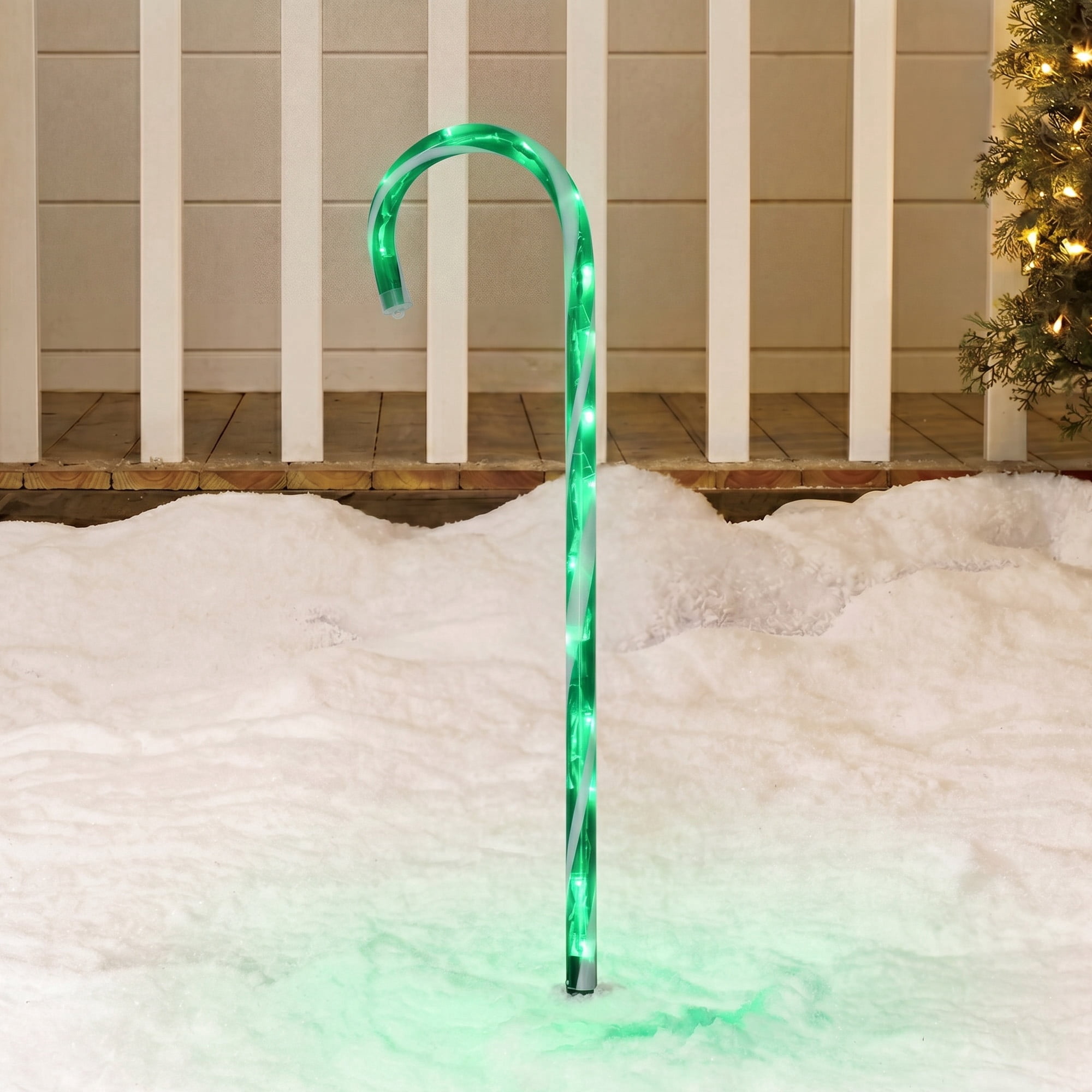 Light-Up Candy Cane Outdoor Christmas Yard Stake, Green and White, 26", by Holiday Time