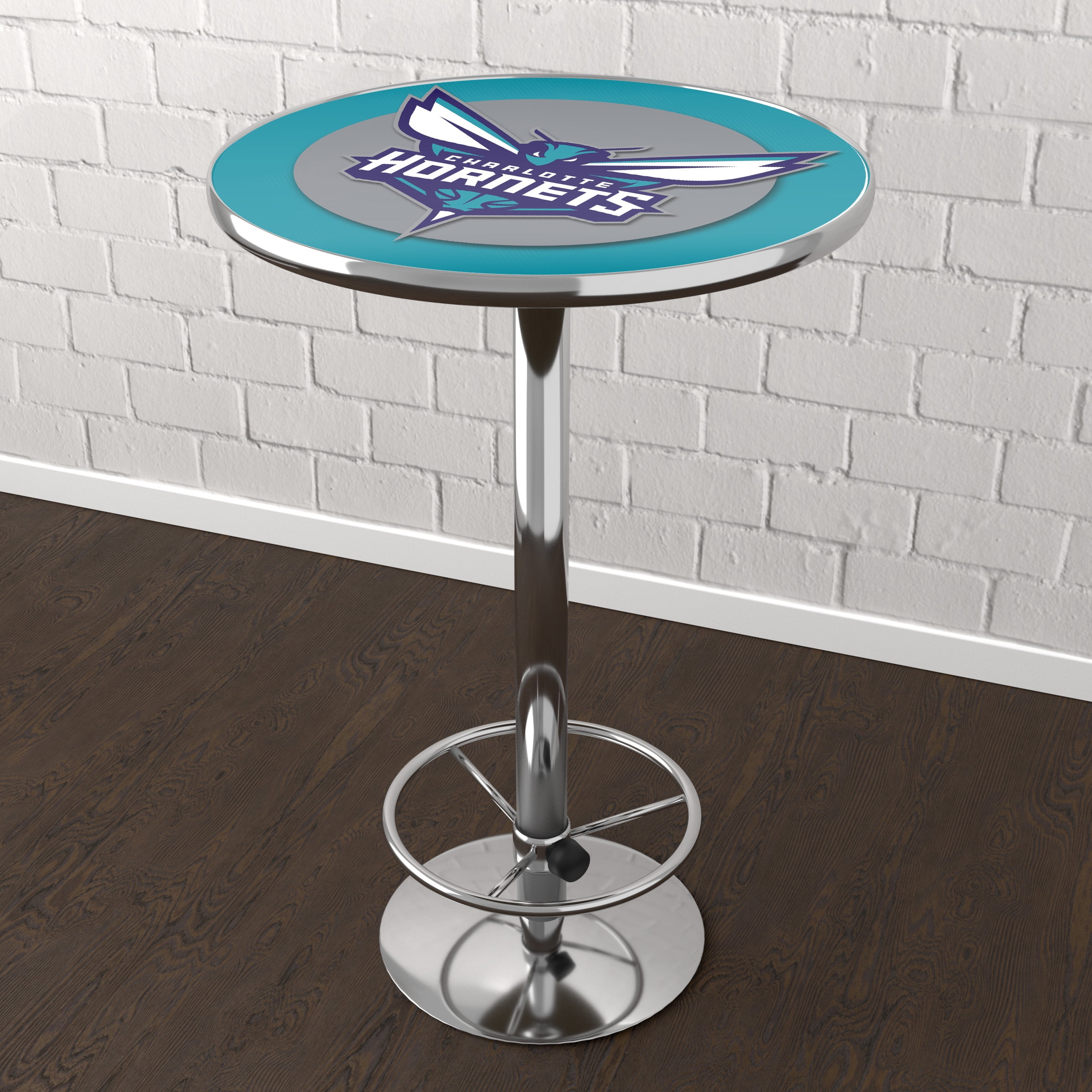 Charlotte Hornets Logo Bar Table with Adjustable Footrest and Acrylic Top