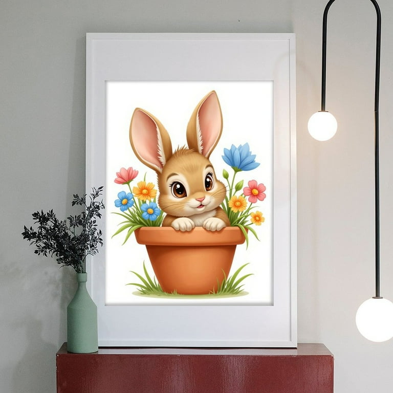 Diamond Art Kits for Adults - 5d Cute Bunny In Flower Pot Diamond