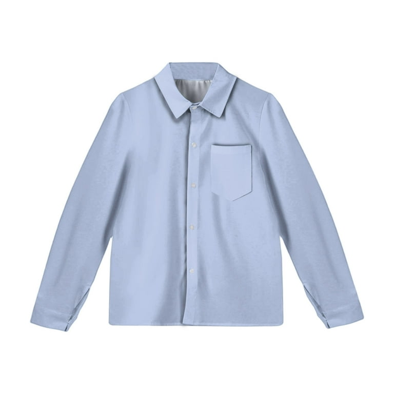Girls Long Sleeve Button Down Shirt Classic Collared School Uniform Blouse  with Front Pocket for Kids Teens - Walmart.com