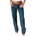 thumbnail image 2 of Female Wide Leg Jeans Low Rise Baggy Straight Leg Boyfriend Denim Pants Casual Loose Jeans Y2K Girl Style Dark Blue XL, 2 of 9