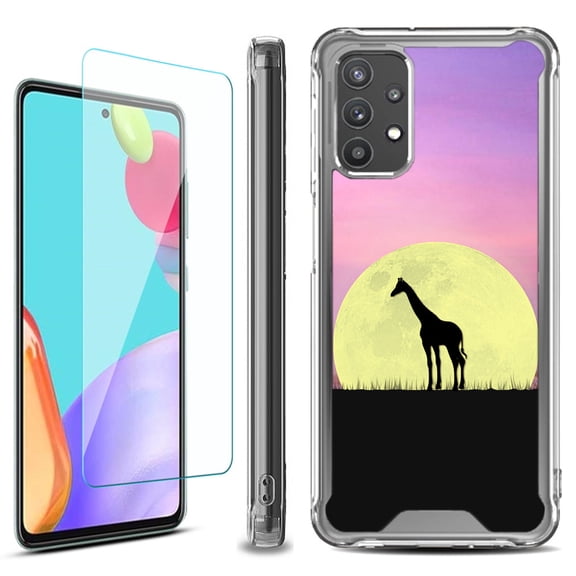 Shockproof Bumper Phone Case for Samsung Galaxy A53 5G, with Tempered Glass Screen Protector, by OneToughShield ® - Moonlight Giraffe
