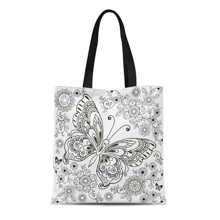 hatiart canvas bag resuable tote grocery shopping bags adult butterfly with  floral for anti stresa coloring book page zentangle tote bag