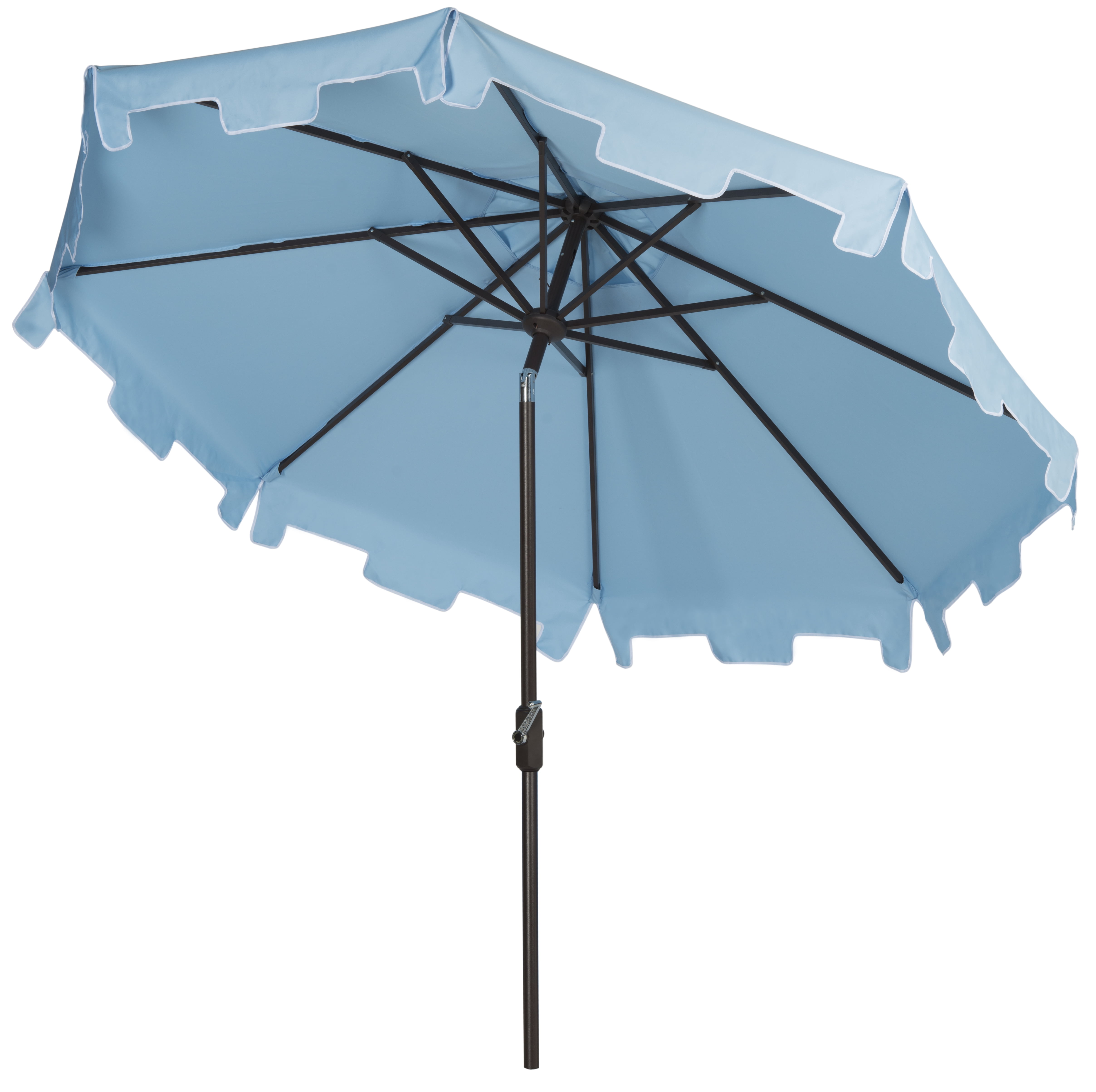 SAFAVIEH Zimmerman 11' Market Crank Round Patio Umbrella, Baby Blue/White