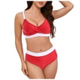 thumbnail image 3 of Gubotare Women's High Cut Bikini Set 2 Piece Sporty Swimsuit Color Block Bathing Suit with Trim S-XXL,Red M, 3 of 9