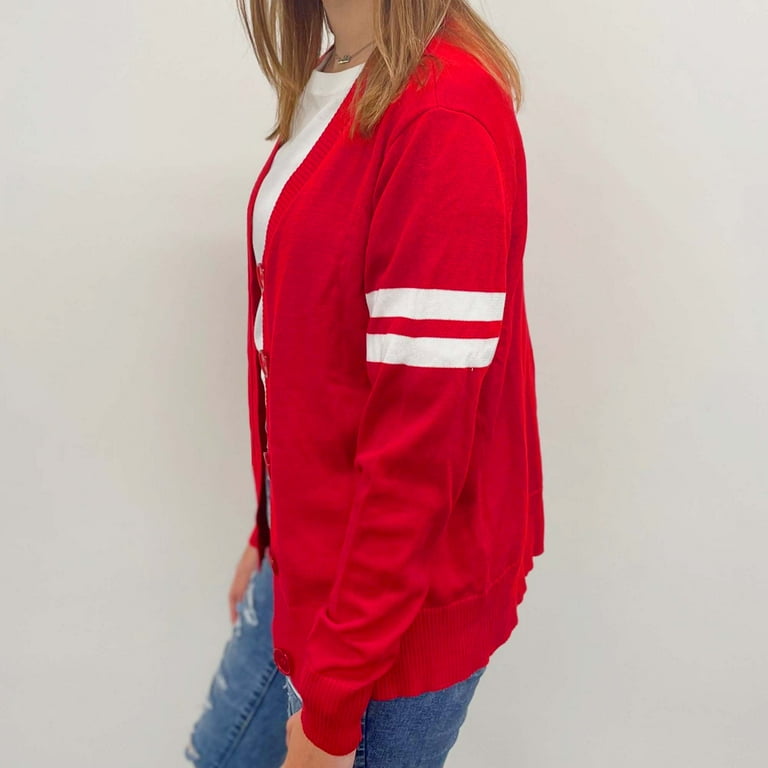 Hip Hop 50's Shop Women's V Neck Knit Varsity Cardigan Hip Hop 50's Shop Women's V Neck Knit Varsity Cardigan