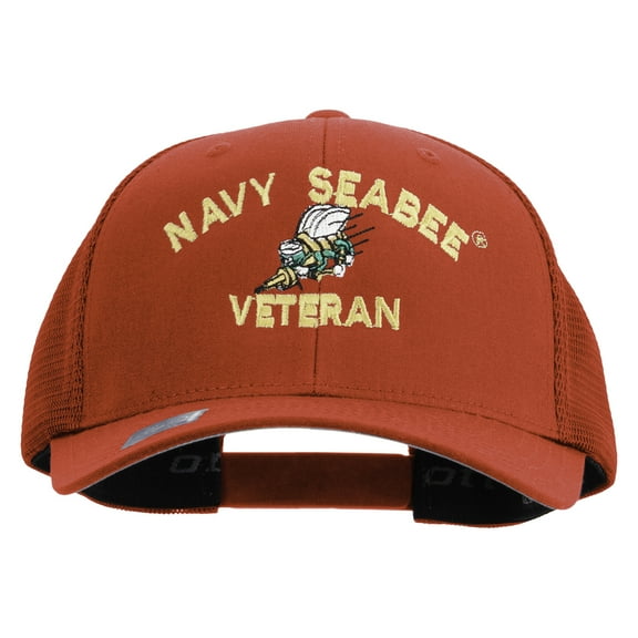 US Navy Seabee Veteran Embroidered Flexfit Mesh Trucker Cap - Red OSFM
