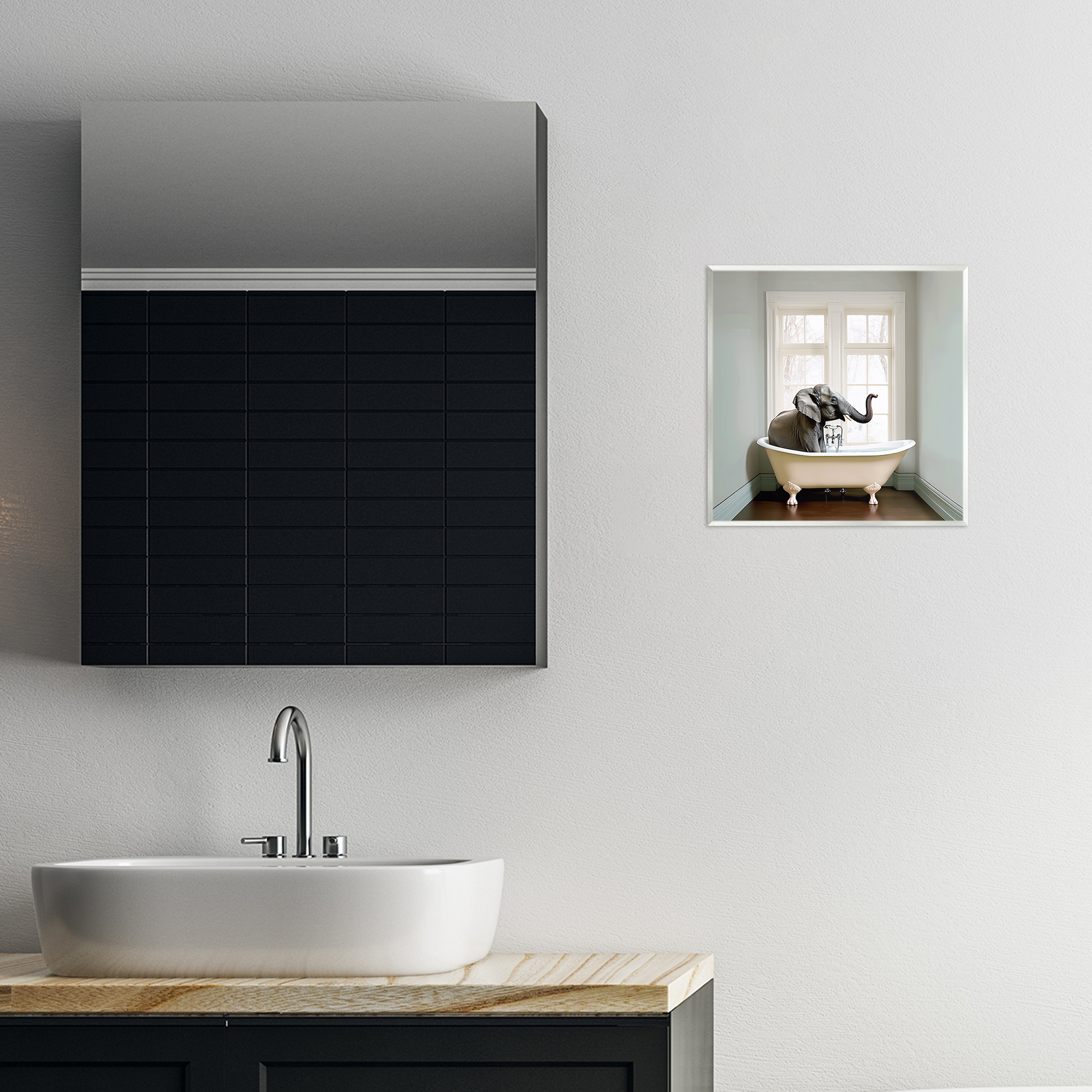 Minimal Elephant Bathtime Wall Plaque Art, design by Sasha