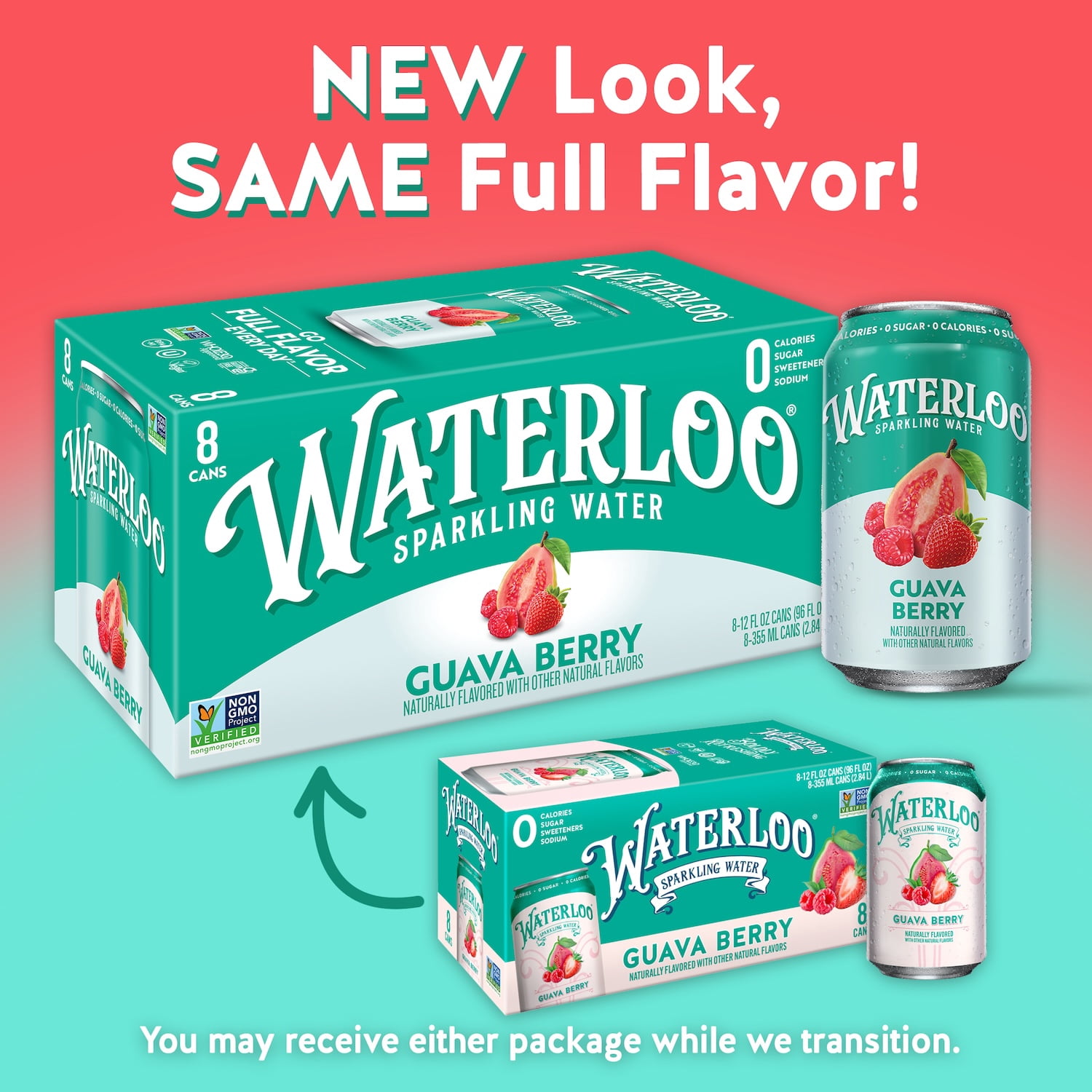 (3 pack) Waterloo Sparkling Water, Guava Berry, 12 fl oz, 8 pack, Zero Calories, Zero Sugar, Non-GMO