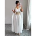 thumbnail image 6 of White Womens Elegant V-Neck Maxi Dress With Gold Embroidered Waist And Cape Sleeves, 6 of 7