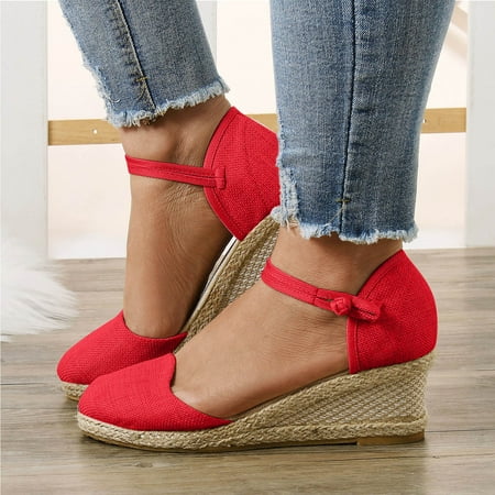 

FZM Women shoes Women Platform Wedge Sandals Fashion Versatile Braided Buckle Breathable Wedge Sandals