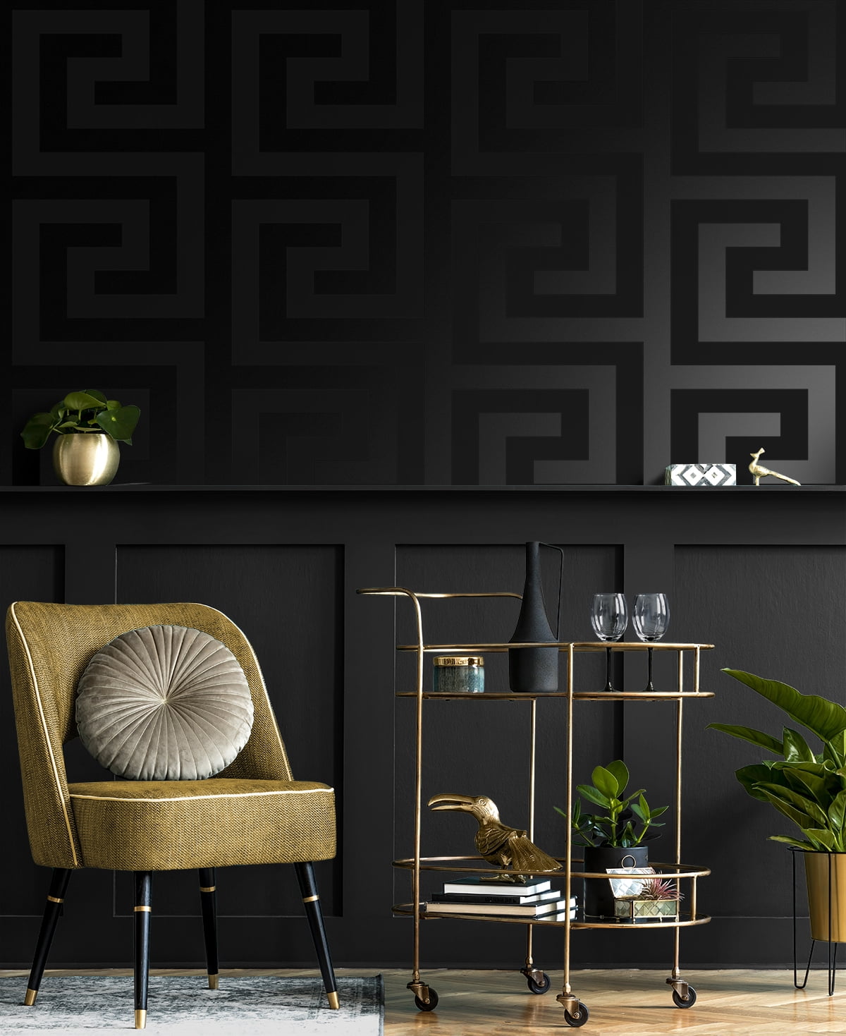 NextWall Dark Onyx Geometric Maze Peel and Stick Wallpaper - 20.9 in. W x 18 ft. L Roll