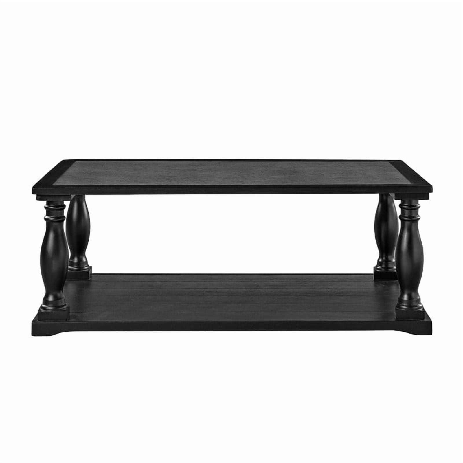 Vintage Rectangular Center Coffee Table with Sculptural Spindle Solid Wood Legs, 2-Tier Traditional Wooden Cocktail End Table