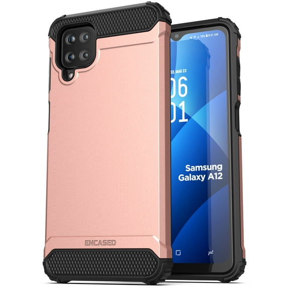 Encased Scorpio Armor Designed for Galaxy A12 Case, Protective Rugged Phone Cover for Samsung A12 5G (Rose Gold)