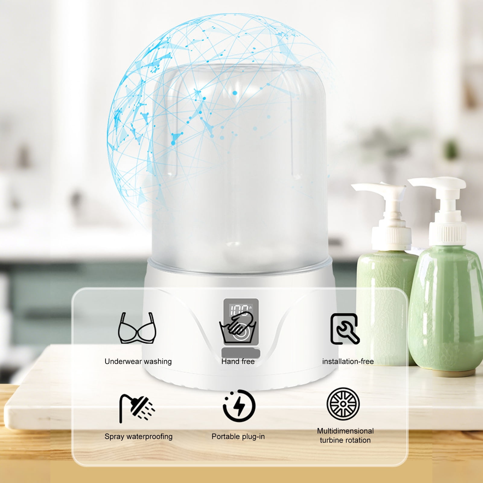 ZenCart Mini Washing Machine 1.1L Capacity Cordless Rechargeable Underwear Baby Clothes Socks Briefs Washer Portable Laundry Washing Device