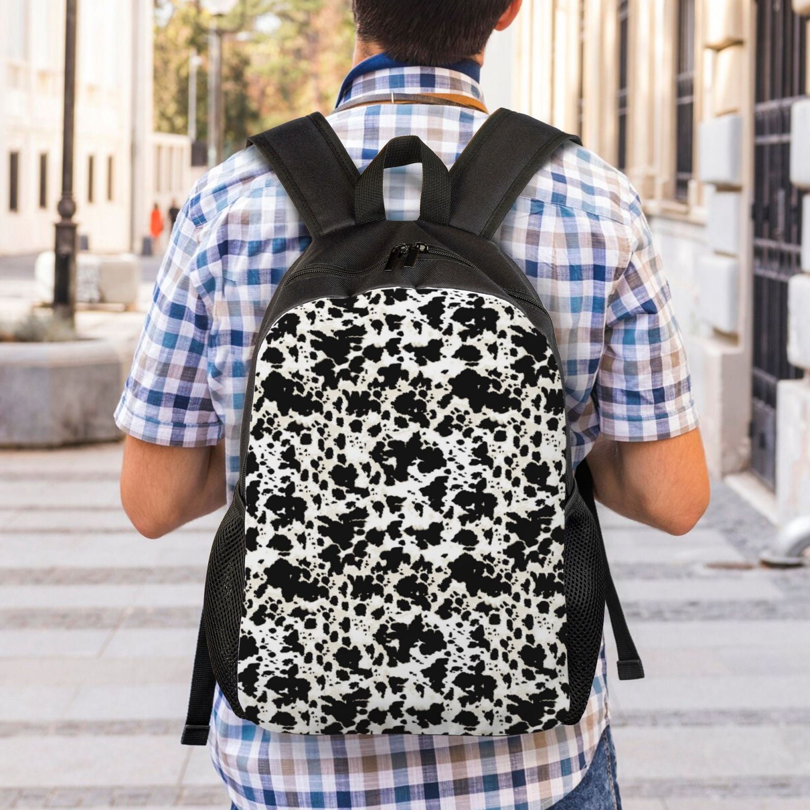 Horeoi Cow Skin 1 Print Waterproof 600D Oxford Laptop Backpack for School Travel Work - Lightweight Durable Bag with Adjustable Straps