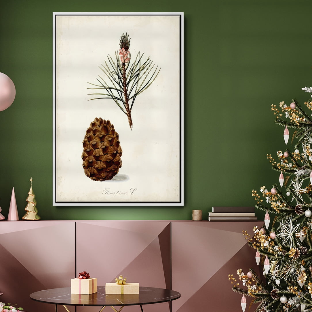 Antique Tree Study V - Framed Gallery Wrapped Holiday Canvas - 17 x 25 - White Frame