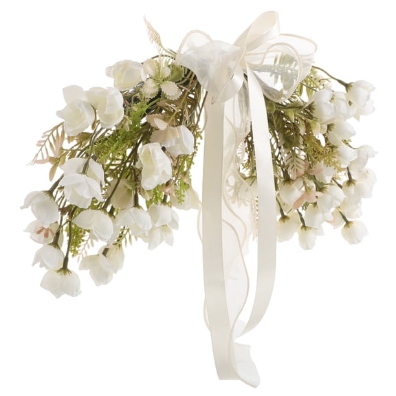 WRISTBIQUE Artificial Spring Wreath with White Plastic Flowers, Front Door Floral Swag Decoration for Home