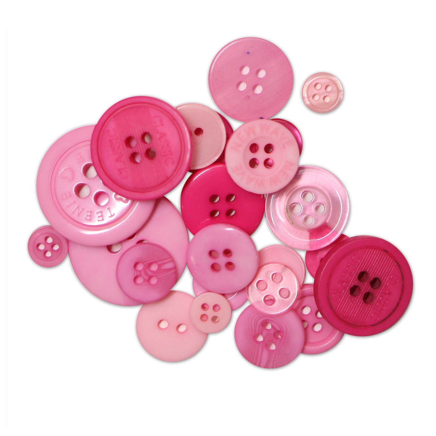 UNIQUE Creativ Boîte de boutons, rose — formats assortis, 65 g (boîte transparente réutilisable)