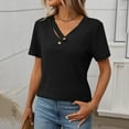 thumbnail image 6 of QUNYINEY Short Sleeve Tshirts Shirts for Women Casual Solid V Neck Tops Pullover Loose Button Ribbed Cut Out Shirts, 6 of 8