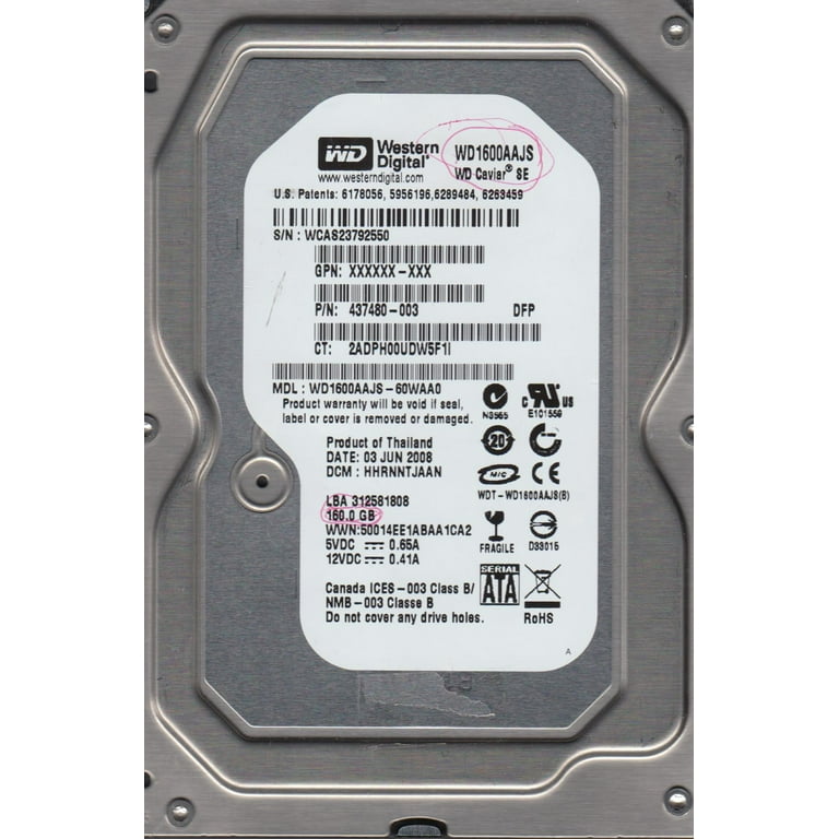 WD1600AAJS-60WAA0, DCM HHRNNTJAAN, Western Digital 160GB WD1600AAJS-60WAA0, DCM HHRNNTJAAN, Western Digital 160GB