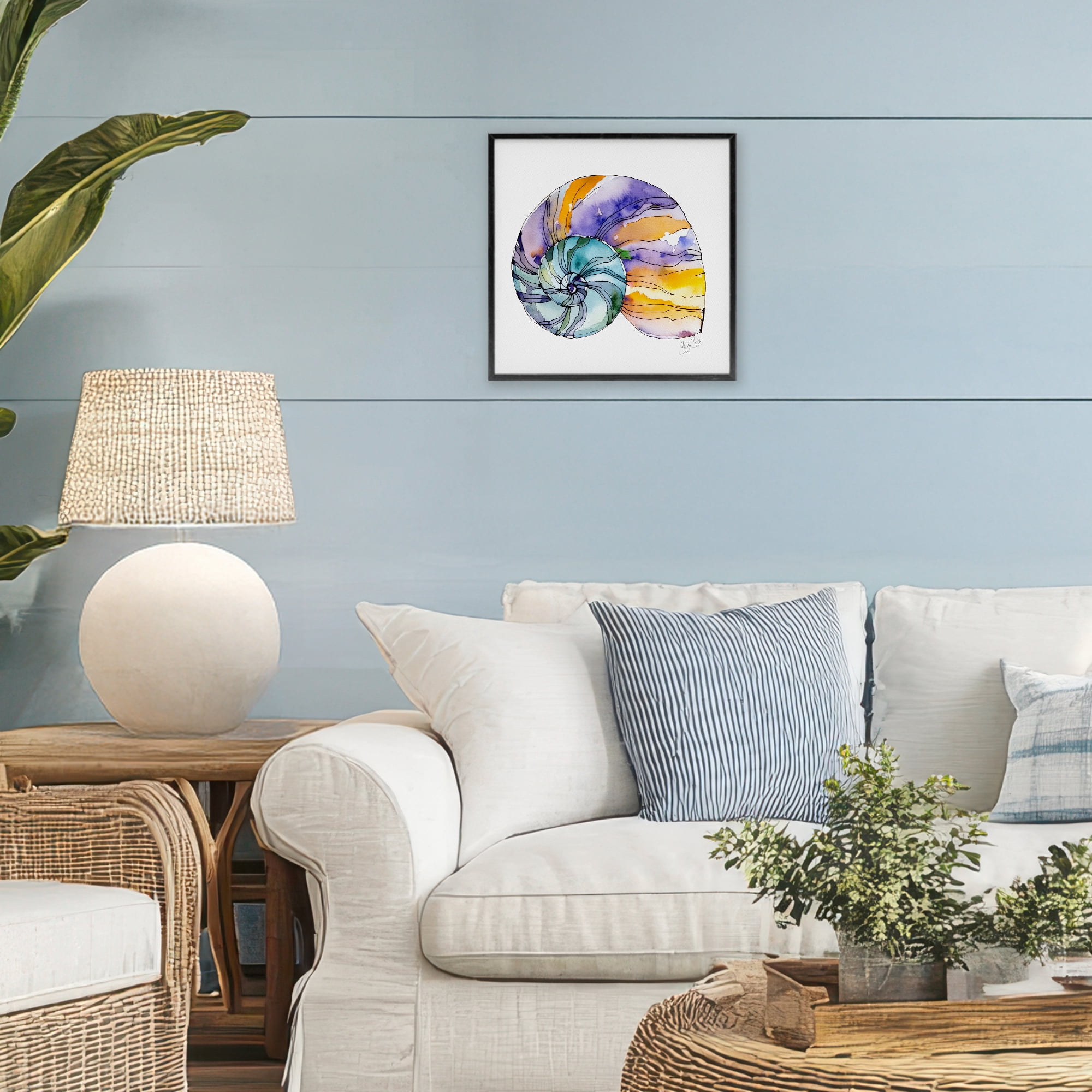 Stupell Industries Sunlit Striped Nautilus Black Framed Giclee Art, design by Shelly Craig