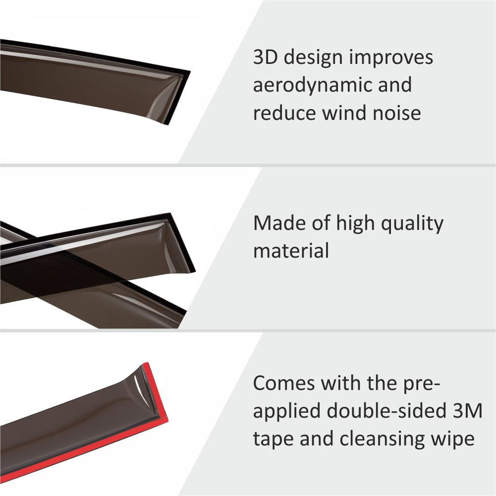Voron Glass Tape-On Rain Guards for Hyundai Santa Fe 2013-2018, Window Deflectors, Vent Window Visors, 4 Pieces - 100312