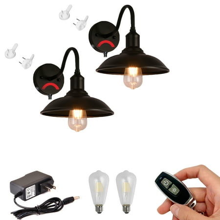 

FSLiving Rechargeable Battery Operated Wall Sconce Dimmable Wireless Black Metal Wall Luminaire Lighting Fixture Nightstand Lamp Corner Accent Lighting - Set of 2