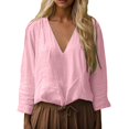 thumbnail image 2 of Conairie Womens V Neck Long Sleeve Shirt Solid Color Loose Button Classic Elegant Casual Tunic Tops Comfy Soft Fall Basic Work Tee Vacation Clothes Red XL, 2 of 5
