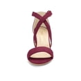 thumbnail image 6 of BLISSFUL STEP Women's Open Toe Cross Strap Mid Block Heel Sandals Burgundy 8, 6 of 8