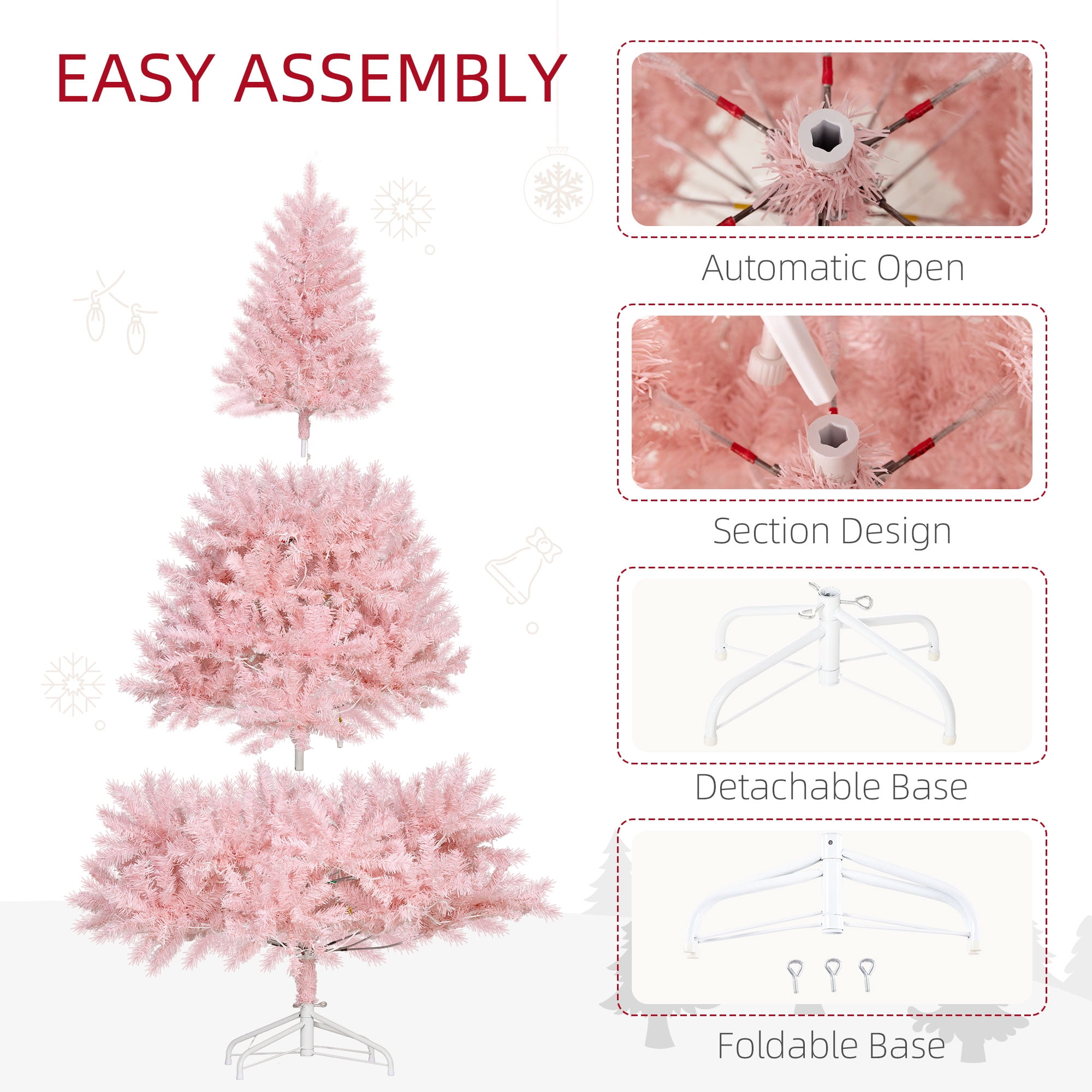6ft Prelit Full Christmas Tree with 250 LED Lights 1000 Tips Easy Assembly Indoor Decor