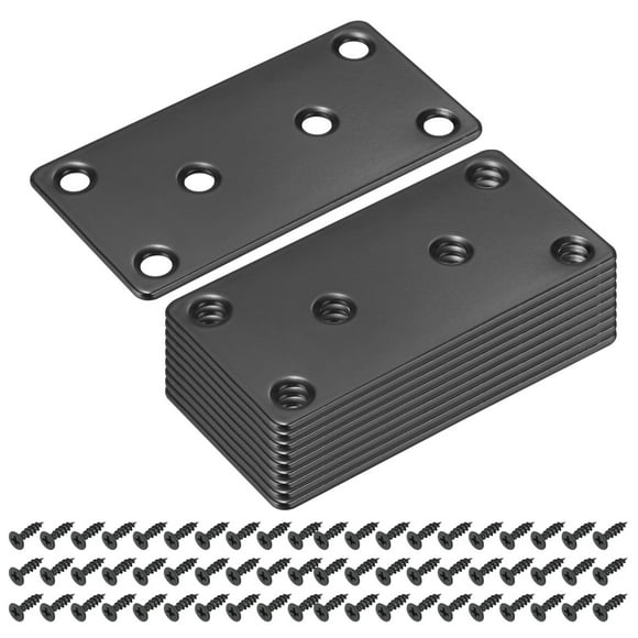 10 Pack Mending Plate Metal Flat Bracket Brace, Black, 3.11"x1.58"
